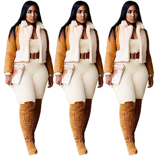 Winter Fur Stitching Cotton Long Sleeve Warm Outerwear Jacket MDF-5195