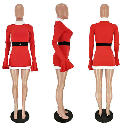 Women Turtleneck Long Flared Sleeve Christmas Party Mini Dress NM-8086