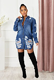 Autumn Plus size Ripped Long Sleeve Slim-fit Denim Coat LX-6046