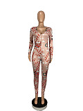 Christmas Print Sexy Long Sleeve Button Up Sleepwear Jumpsuit CHY-1308