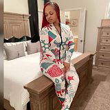 Christmas Print Sexy Long Sleeve Button Up Sleepwear Jumpsuit CHY-1308