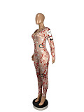 Christmas Print Sexy Long Sleeve Button Up Sleepwear Jumpsuit CHY-1308