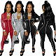 Women's Letters Print Zipper Front Long Sleeve Bodycon Jumpsuit NM-8335