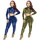 Turtleneck High Elastic Long Sleeve Crop Top Pencil Pants Set MEM-8323