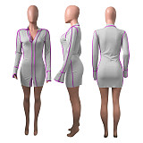 Sexy Contrast Stitch Rib Knit V Neck Long Sleeve Bodycon Dresses NIK-198