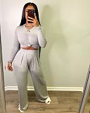 Solid-color Long Sleeve T-shirt Wide-leg Pants Two-piece Set WSM-5210