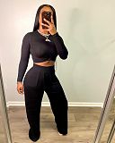 Solid-color Long Sleeve T-shirt Wide-leg Pants Two-piece Set WSM-5210
