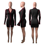 Sexy Contrast Stitch Rib Knit V Neck Long Sleeve Bodycon Dresses NIK-198