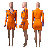 Sexy Contrast Stitch Rib Knit V Neck Long Sleeve Bodycon Dresses NIK-198