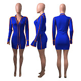 Sexy Contrast Stitch Rib Knit V Neck Long Sleeve Bodycon Dresses NIK-198
