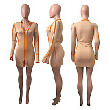 Sexy Contrast Stitch Rib Knit V Neck Long Sleeve Bodycon Dresses NIK-198