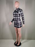 Women Long Sleeve Round Neck Loose Lady Mini Plaid Dress MK-3043