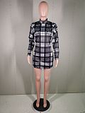 Women Long Sleeve Round Neck Loose Lady Mini Plaid Dress MK-3043