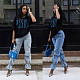 Women Versatile Mid-waist Washed Lace-up Loose Jeans HSF-2396