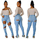 Autumn Women Scratched Ripped Mid-waist Slimming Jeans LX-5503