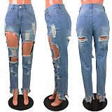 Autumn Women Scratched Ripped Mid-waist Slimming Jeans LX-5503