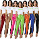 Women High Elastic Stitching Sequins Tassel PU Leather Pants LA-3241