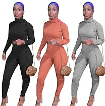Turtleneck Long Sleeves Sweater Crop Top Pencil Pant Suit HMS-5408