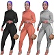 Turtleneck Long Sleeves Sweater Crop Top Pencil Pant Suit HMS-5408