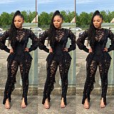 Lace Stitching See Through Long Sleeve Skinny Jumpsuit YD-8042