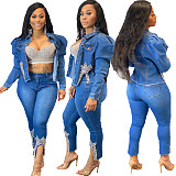 Hot Selling Beaded Long Sleeve Irregular Loose Denim Jackets LSD-9070