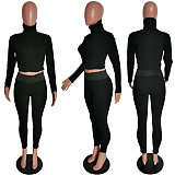 Turtleneck Long Sleeves Sweater Crop Top Pencil Pant Suit HMS-5408