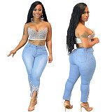 Women Fashion Beaded Plain Skinny Jeans Pencil Pants LSD-9070-2