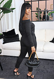 Winter Solid Color Off Shoulder Long Sleeve High Waist Jumpsuit AIL-150