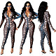 Sexy Snake-print Mesh Stitched Long Sleeve Jumpsuit SHD-9345