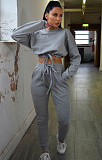Long Sleeve Drawstring Sweatshirt Crop Top Pencil Pant Suit XMY-9291