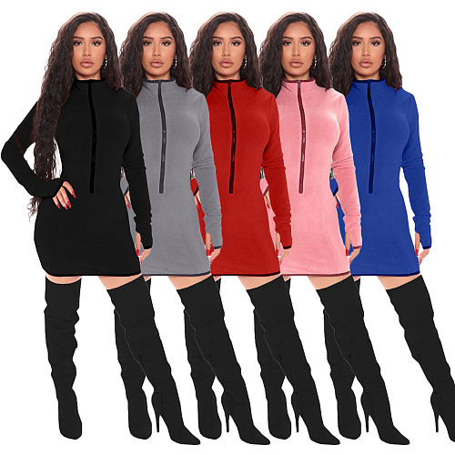 Solid Color Long Sleeve Patchwork Hip-hugging Dress XMY-9285