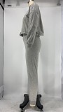 Long Sleeve Drawstring Sweatshirt Crop Top Pencil Pant Suit XMY-9291