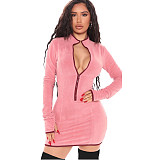 Solid Color Long Sleeve Patchwork Hip-hugging Dress XMY-9285