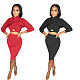 Solid Color Long Sleeve Irregular Hollow-out Top+Midi Skirt Set LS-0337