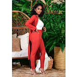 Autumn Solid Color Long Coat+Pencil Pants Two Piece Set DY-6637