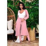 Autumn Solid Color Long Coat+Pencil Pants Two Piece Set DY-6637