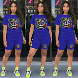 Gradient Cartoon Print Short Sleeve Top Shorts 2 Piece Set CN-0026