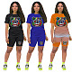 Gradient Cartoon Print Short Sleeve Top Shorts 2 Piece Set CN-0026