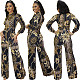 Chain Printed Long Sleeve High Waist Wide Leg Jumpsuit XMY-9292
