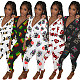 Sexy Deep V-neck Print Long Sleeve Sleepwear Jumpsuit WY-6742