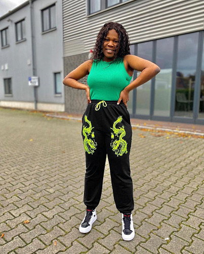 Chinese Style Embroidered Mid-waist Drawstring Sweatpants FNN-8579