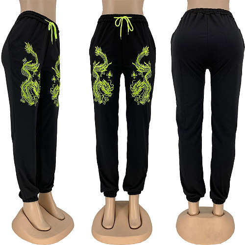 Chinese Style Embroidered Mid-waist Drawstring Sweatpants FNN-8579