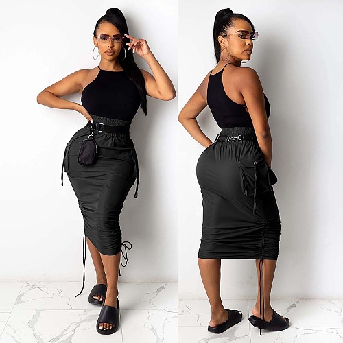 Winter Solid Color Pocket Stitching Bodycon Wrap Hip Skirt NY-2078