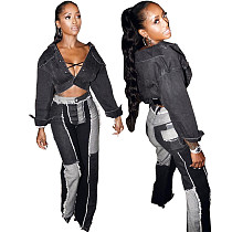 Women Color Block Vintage Mid Waist Push Up Skinny Jeans LSD-9074