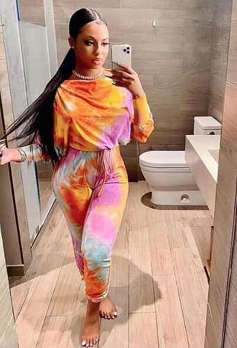 Tie Dye Print Loungewear Sweatshirt Tops+Pants Two Piece Set QZX-6188
