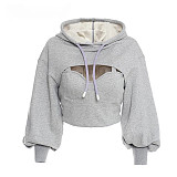 Sexy Solid Color Hooded Long-sleeved Hollow Sweater GLS-8088