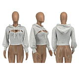 Sexy Solid Color Hooded Long-sleeved Hollow Sweater GLS-8088
