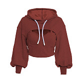 Sexy Solid Color Hooded Long-sleeved Hollow Sweater GLS-8088