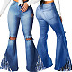 Plus Size Sexy Tassels High Elastic Denim Flared Ripped Jeans HSF-2383
