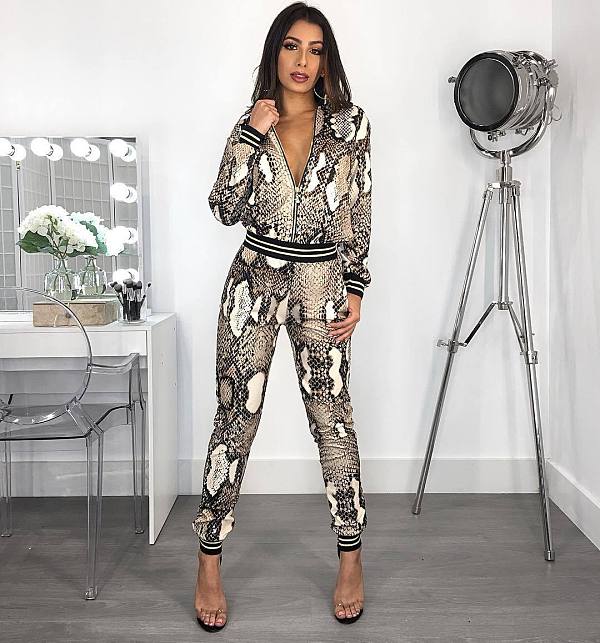 Serpentine Print Women Long Sleeve Coat Leggings 2 Pieces HMS-5180